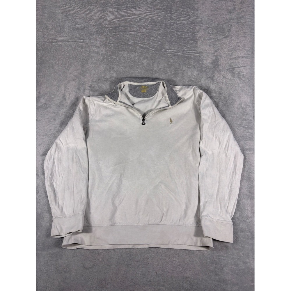 Polo Ralph Lauren Quarter Zip Sweatshirt Mens L White Mock Neck Embroidered